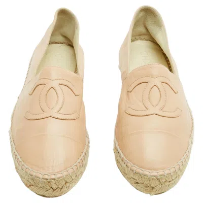 Pre-owned Chanel Espadrilles Cuir Rose Eu39 Cc Pink On Pink Leather Flat Shoes Uk6 Us8.5 In Red