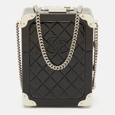 Pre-owned Chanel Evening In The Air Mini Black Patent Leather Trolley Minaudière Crossbody Bag