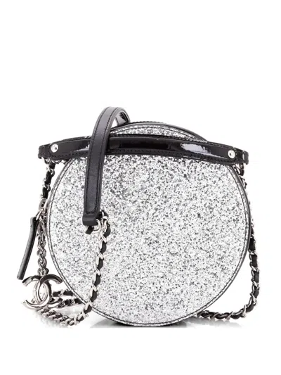 Pre-owned Chanel Evening On The Moon Round Evening Bag Glittered Pvc With Patent Mini Crossbody Bag In Black