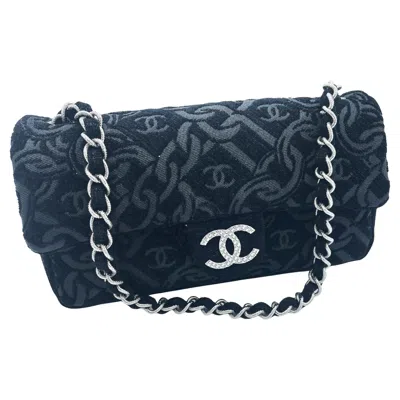 Pre-owned Chanel Evening Schulter Bag, Schwarzer Jacquard Stoff Mit Iconischen Cc 1990's In Black