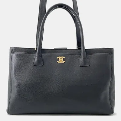 Pre-owned Chanel Executive Line Cc Logo Tote Bag Black Leather