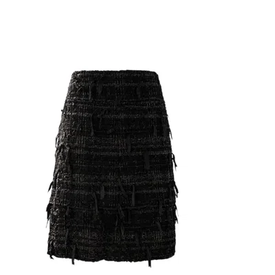 Pre-owned Chanel Exquisite Black Ribbon Tweed Skirt 46 Fr