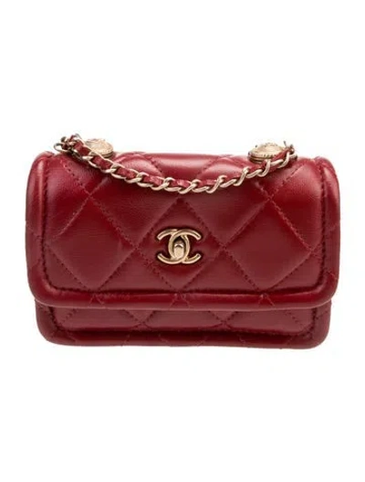 Pre-owned Chanel Extra Mini Button On Top Belt Bag In Red