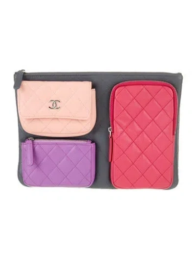 Pre-owned Chanel Extra Space Clutch In Gray