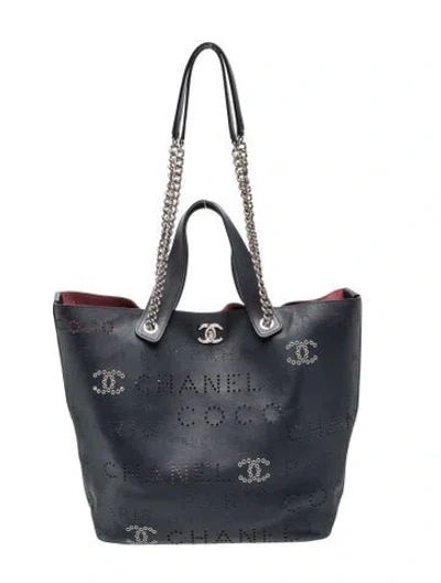Pre-owned Chanel Eyelet Shopping Tote In Blue