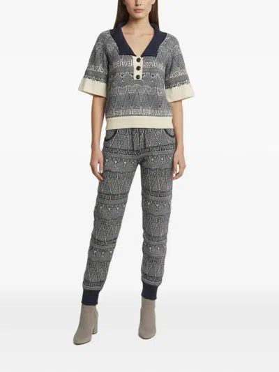 Pre-owned Chanel Fair Isle Knit Cashmere Top And Trousers Set In Blue
