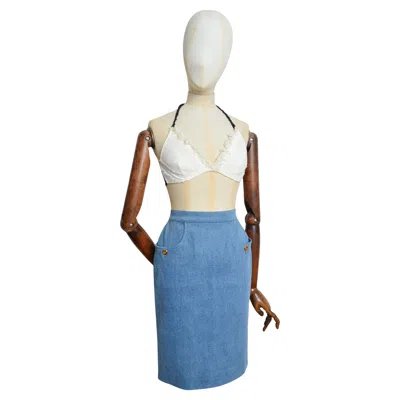 Pre-owned Chanel Fall 1991 By Karl Lagerfeld Blue Denim High Waisted Pencil Skirt