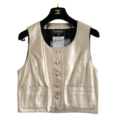 Pre-owned Chanel Fall 1994 Gold Leather Cc Button Waistcoat Vest Jacket