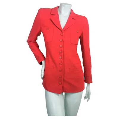 Pre-owned Chanel Fall 1995 95a Coral Boucl� Cc Button Tailored Jacket By Karl Lagerfeld In Red