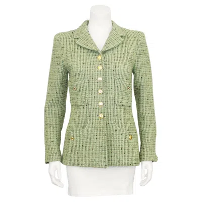 Pre-owned Chanel Fall 1997  Mint Green Bouclé Tweed Jacket