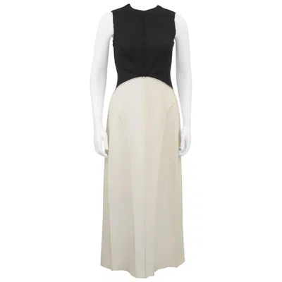 Pre-owned Chanel Fall 1999  Black And Cream Felted Wool Maxi Dress In White