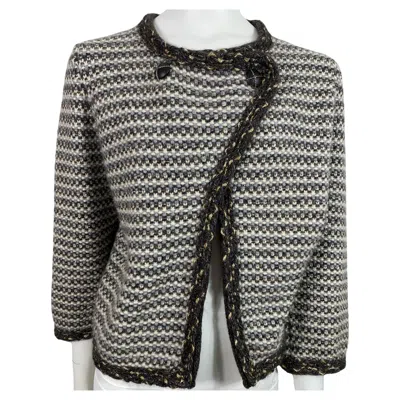 Pre-owned Chanel Fall 2007 Earthtone Cashmere Knit Sweater Jacket - Size 42 In Gray