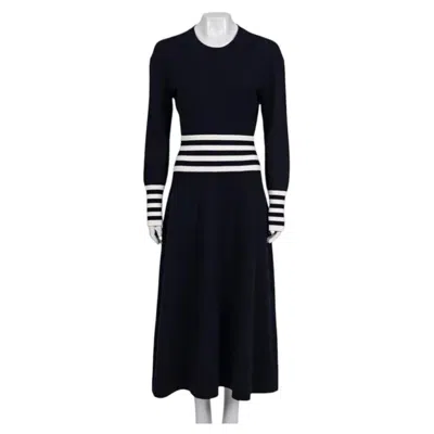 Pre-owned Chanel Fall 2016 Blue White Striped Cashmere Knit Maxi Dress Fr 48 4xl