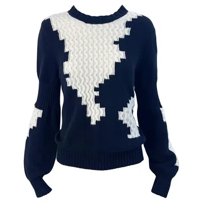 Pre-owned Chanel Fall 2016 Size 40 / 8 - 10 Cashmere Black And White Abstract Sweater Top