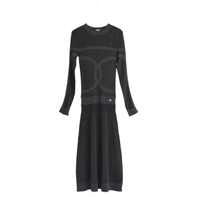 Pre-owned Chanel Fall 2019 Women's Cc Logo Silk Knit Midi Dress, Size Uk10 In Black