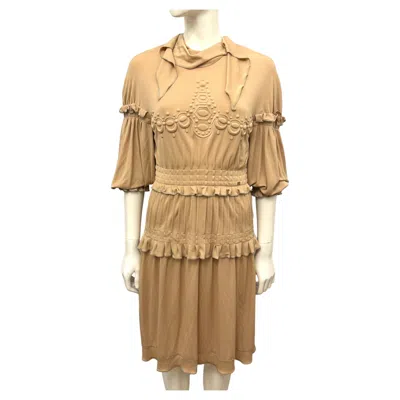 Pre-owned Chanel Fall/winter 2007 Runway Beige Jersey Dress With Sculpted Trompe-l'œil In Brown