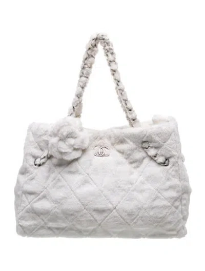 Pre-owned Chanel Fantasy Fur Camellia Tote In White