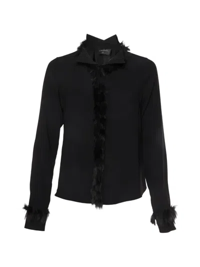 Pre-owned Chanel Faux Fur-trim Shirt In Black
