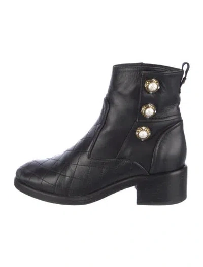 Pre-owned Chanel Faux Pearl Accents Leather Boots In Black