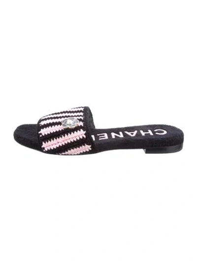 Pre-owned Chanel Faux Pearl Accents Slides In Black