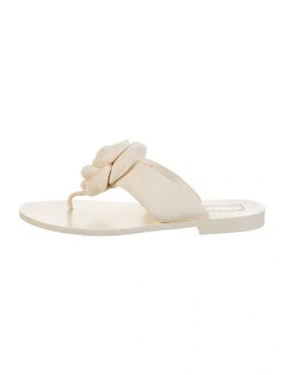 Pre-owned Chanel Faux Pearl Accents Suede Slides In White