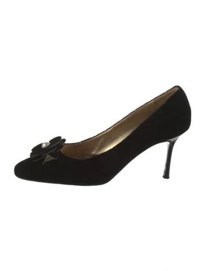 Pre-owned Chanel Faux Pearl Accents Velvet Pumps In Multi