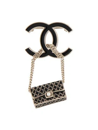 Pre-owned Chanel Faux Pearl & Enamel Cc Purse Brooch In Multicolor