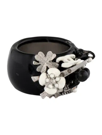 Pre-owned Chanel Faux Pearl & Enamel 'mademoiselle' Cocktail Ring In Multicolor