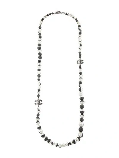 Pre-owned Chanel Faux Pearl & Resin Cc Station Necklace, 43.75" In Multi