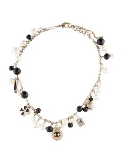 Pre-owned Chanel Faux Pearl & Resin Choker Necklace, 18.25" In Multi