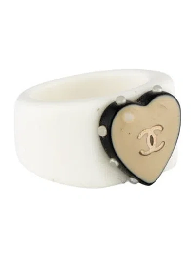 Pre-owned Chanel Faux Pearl & Resin Cocktail Ring In Multi