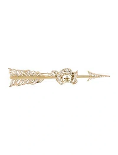 Pre-owned Chanel Faux Pearl & Strass Arrow Brooch In Multi