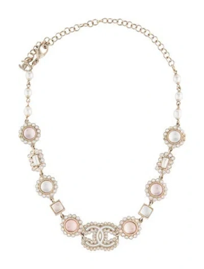 Pre-owned Chanel Faux Pearl & Strass Cc Choker Necklace, 17.5"