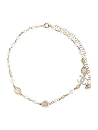 Pre-owned Chanel Faux Pearl & Strass Cc Choker Necklace, 21" In Multicolor