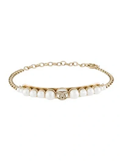 Pre-owned Chanel Faux Pearl & Strass Choker Necklace, 15" In Multi