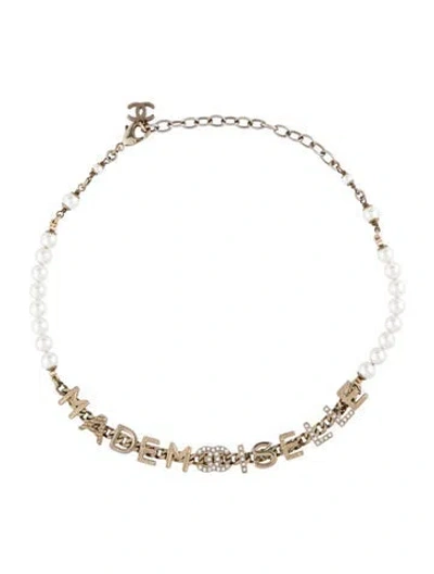 Pre-owned Chanel Faux Pearl & Strass 'mademoiselle' Cc Choker Necklace, 15.25" In Multicolor