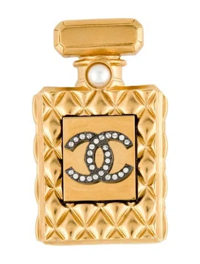 Pre-owned Chanel Faux Pearl & Strass Quilted Cc Perfume Bottle Brooch In Multi