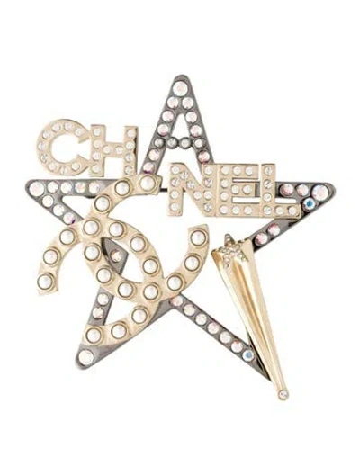 Pre-owned Chanel Faux Pearl & Strass Star Cc Brooch In Multi