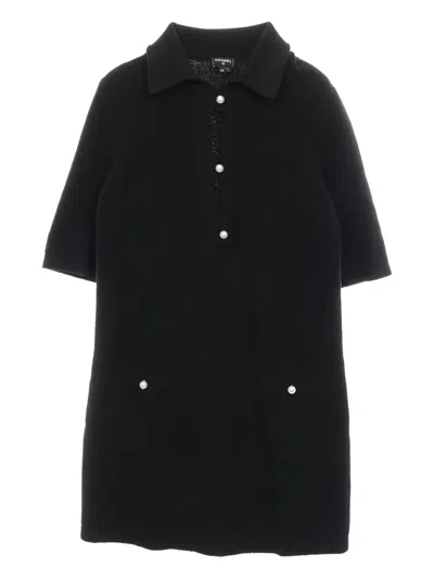 Pre-owned Chanel Faux-pearl Button Dress In Black