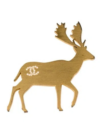 Pre-owned Chanel Faux Pearl Cc Deer Brooch In Multi