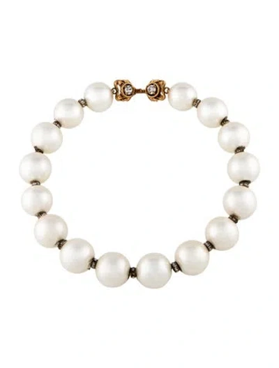 Pre-owned Chanel Faux Pearl Choker Necklace, 14.75" In Multicolor