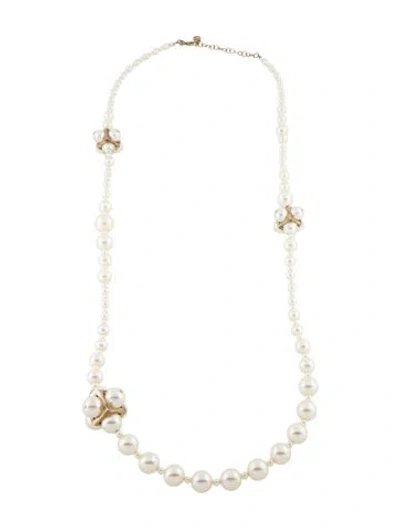 Pre-owned Chanel Faux Pearl Cubed Cluster Cc Station Necklace, 37" In Multi