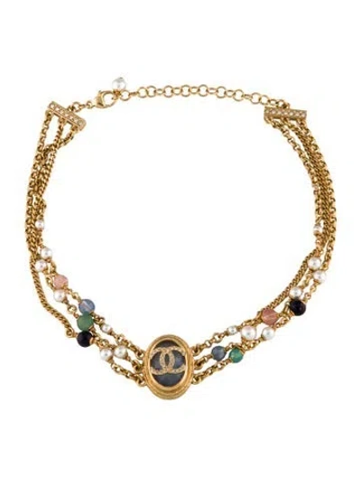 Pre-owned Chanel Faux Pearl, Gripoix & Strass Cc Choker Necklace, 15" In Multicolor