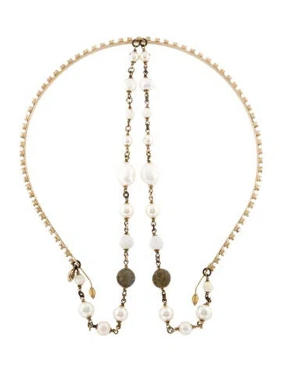 Pre-owned Chanel Faux Pearl Headband In Gold