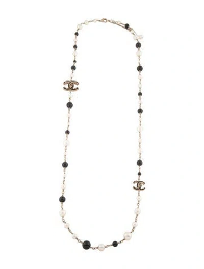 Pre-owned Chanel Faux Pearl Paris-byzance Cc Station Necklace, 43", 43" In Black