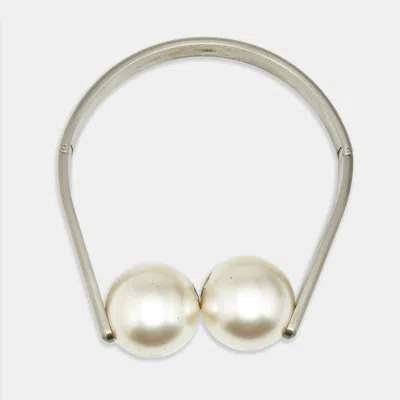 Pre-owned Chanel Faux Pearl Silver Tone Choker Necklace