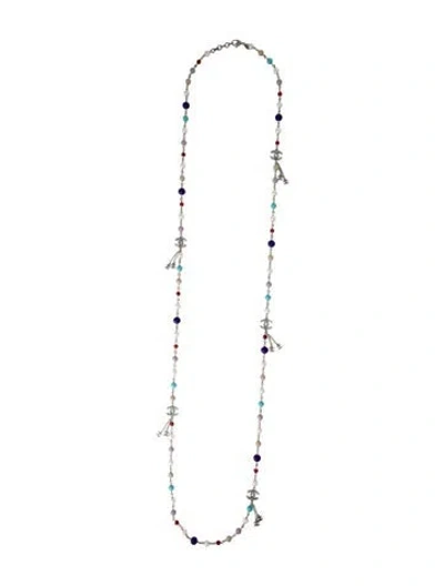 Pre-owned Chanel Faux Pearl, Strass & Resin Cc Station Necklace, 61" In Multi