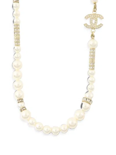 Pre-owned Chanel Faux-pearl Necklace In Gold