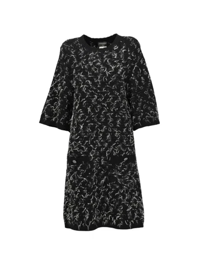 Pre-owned Chanel Feather-effect Button-detail Dress In Black