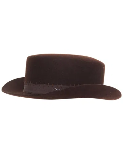 Pre-owned Chanel Felt Cc Logo Topstitch Flat Top Hat (authentic Pre-loved)